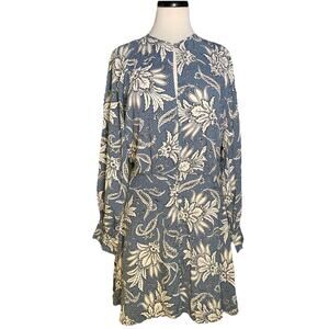 H&M Women's Size Medium Dusty Blue Paisley Long Sleeve Collared Midi Dress NWT